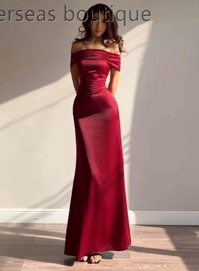 Dress with waist cinched evening gown缎面摆绑带连衣裙晚礼服