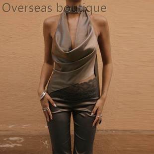 spicy girl collar vest top蕩領(lǐng)飄帶上衣背心上衣女 top Swing