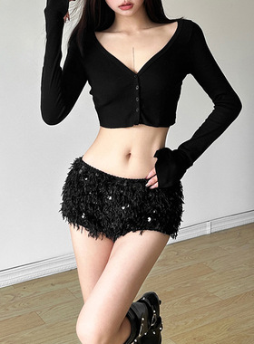 Slim fit low waisted sequin shorts for women修身低腰亮片短裤