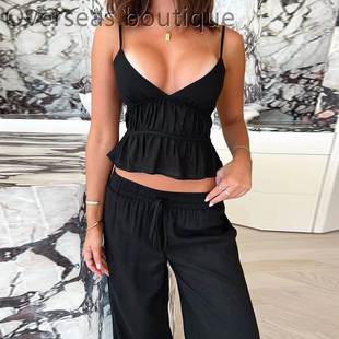 Skinny vest, spicy girl suspender花边上衣女褶皱背心辣妹吊带