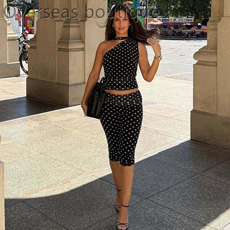 Slim fit seven quarter pants set网纱拼接波点单肩七分裤套装,女装/女士精品,连衣裙,淘宝优惠券,粉丝福利购,淘宝优惠卷