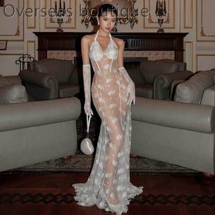 neck sleeves不规则网纱连衣裙蕾丝袖 dress lace 套 with Hanging