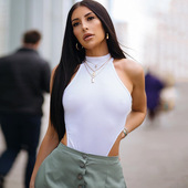 Sleeveless 高开叉连体衣女 jumpsuit背心上衣挂脖无袖 high slit