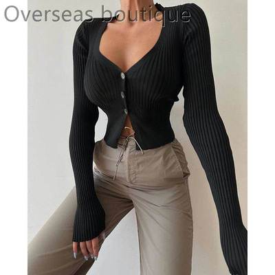 24317深领毛织长袖上衣修身开衫