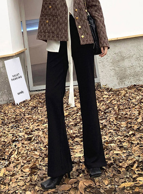 【LAMBO特】腿长3米！秋冬款！ 高腰微喇叭 松紧腰弹力开叉长裤