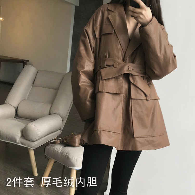 厚毛绒内胆2件套保暖棉服外套