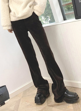 【LAMBO】3米腿长！显瘦！防风保暖针织层复合 金丝绒 微喇叭裤