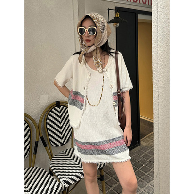 丝麻纱线立体颗粒毛边针织套装