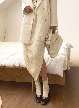 【LAMBO特】 特种泡泡起皱工艺 开衩抽绳 可调节半身长裙