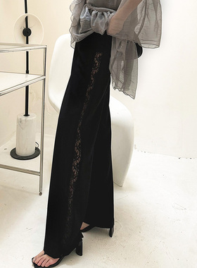 【LAMBO】3米腿长  蕾丝拼接 侧面镂空 黑色西装裤 阔腿裤