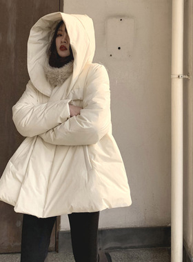 【LAMBO独家】330g冲绒 90%白鸭绒！超大女巫帽显瘦大摆羽绒服