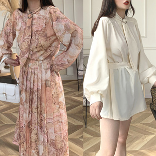 LAMBO独家 复古领带 多穿法 油画印花 收腰腰带衬衫 显腿长