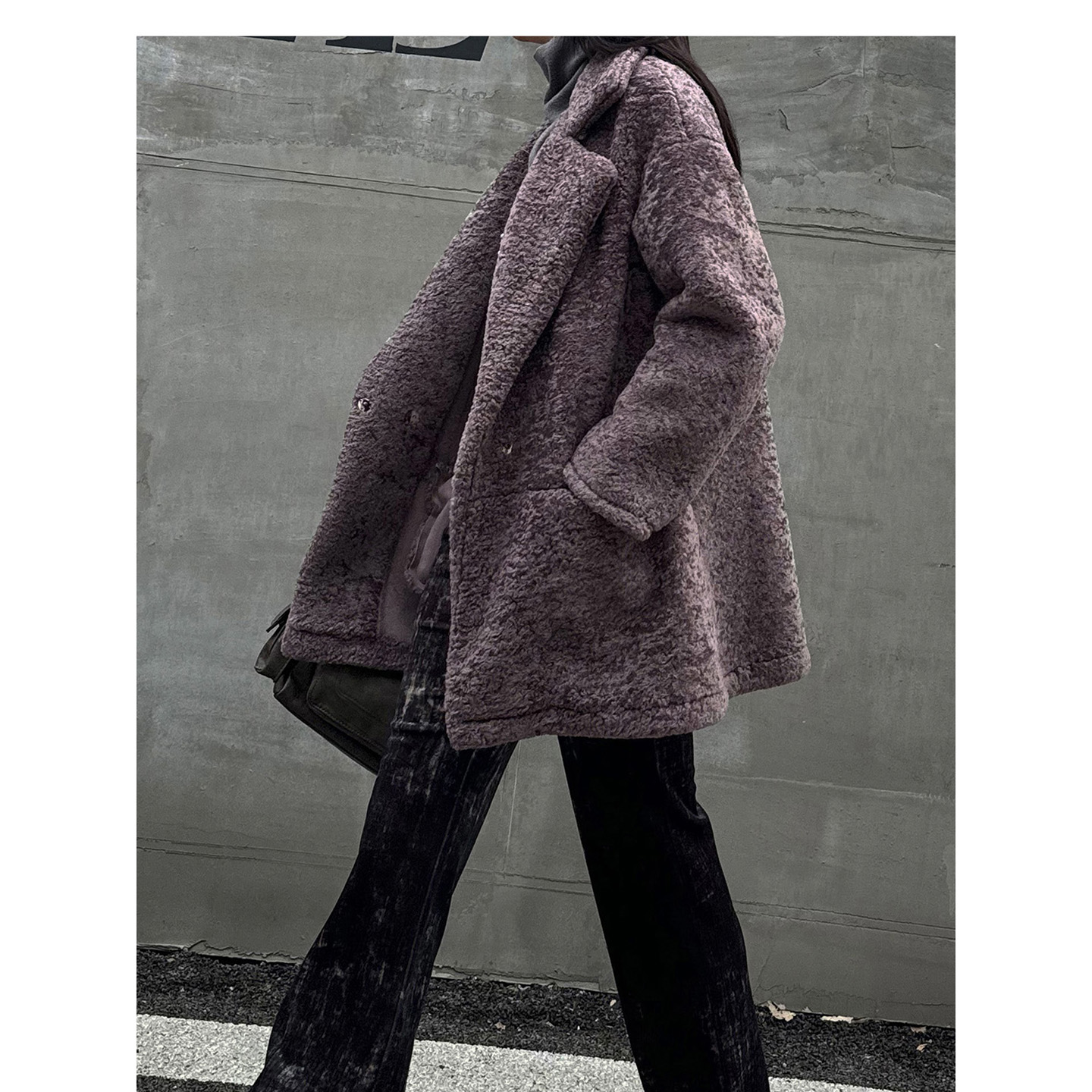 加厚麂皮绒仿皮草翻领保暖外套