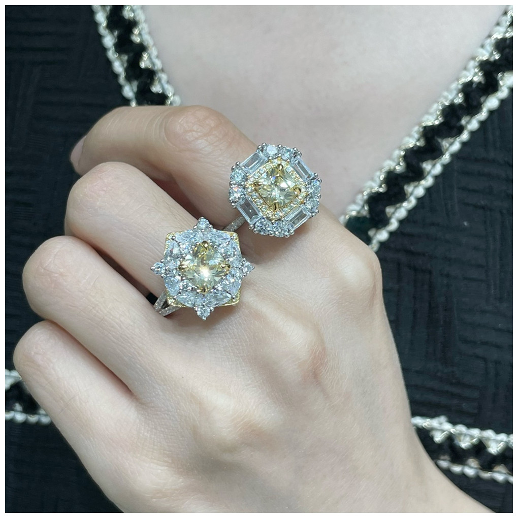 ran 925银轻奢气质公主风高碳钻方钻六芒星机关戒指 可拆卸两用款