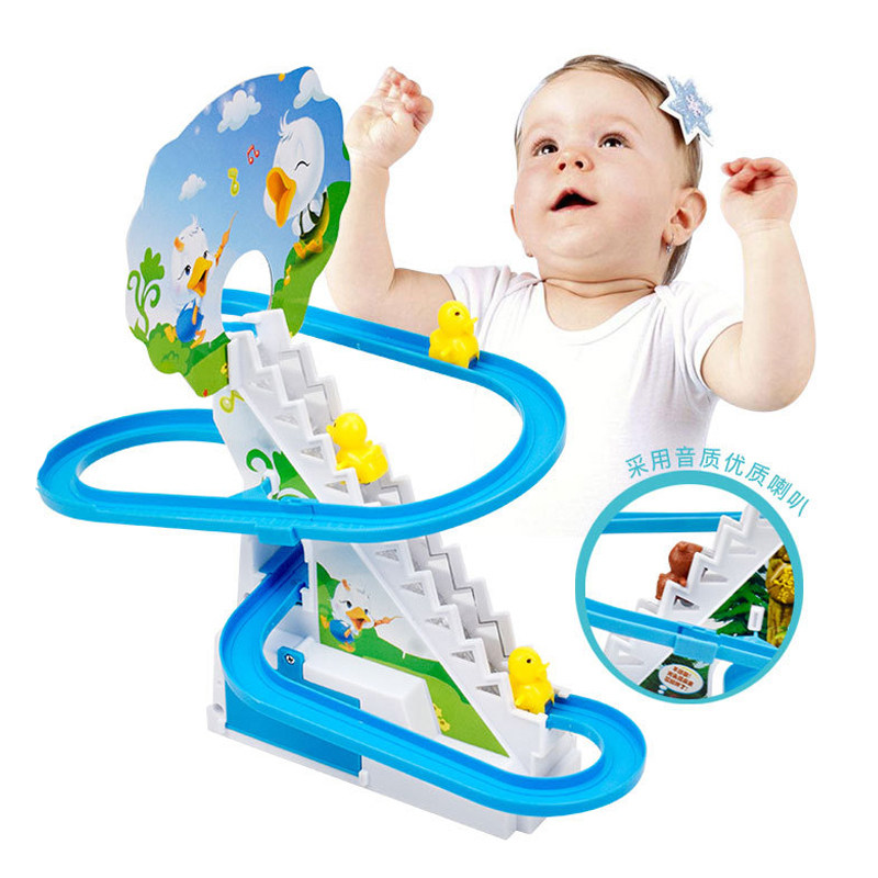 LITTLE PIG CARTOON CLIMBING STAIRS TOYS CHILDREN BOYS GIRLS ASSEMBLED MANUAL ELECTRIC SLIDE TRACK TOYS