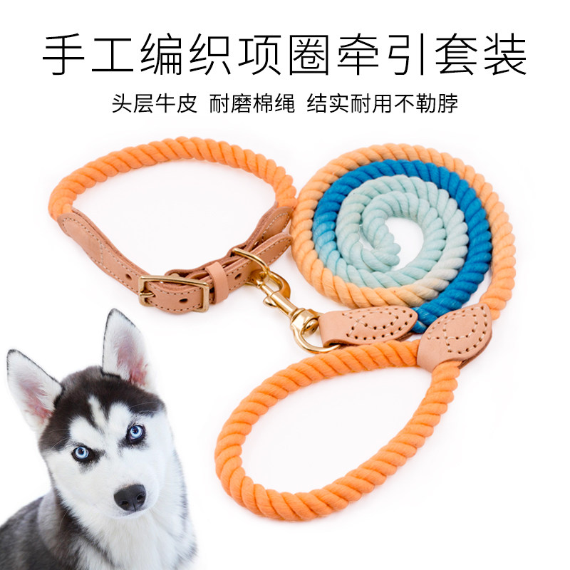 宠物牵引绳狗狗项圈金毛中型犬小型犬柴犬法斗泰迪彩色渐变遛狗绳
