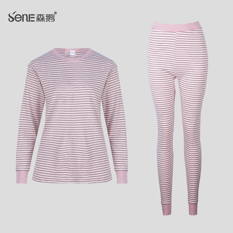 森鹅天然纯棉保暖内衣女套装老式粗布秋衣秋裤贴身中老年妈妈打底