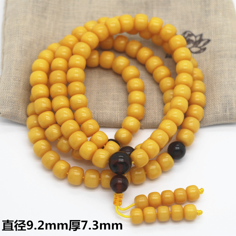 天然蜜蜡108颗佛珠老型珠苹果圆念珠男女款手链手串直径9.2mm现货