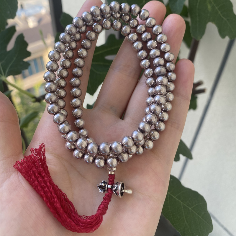 S925国际标准纯银直径6mm自然氧化手工编织手搓棉线流苏项链手链