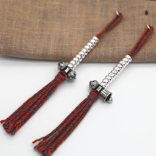 925纯银双莲花头金刚铃金刚杵文玩DIY配件配饰手工编织菩提侧挂