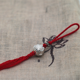 925纯银莲花佛珠侧挂文玩配件手工编织受挫棉线流苏挂件配饰挂坠