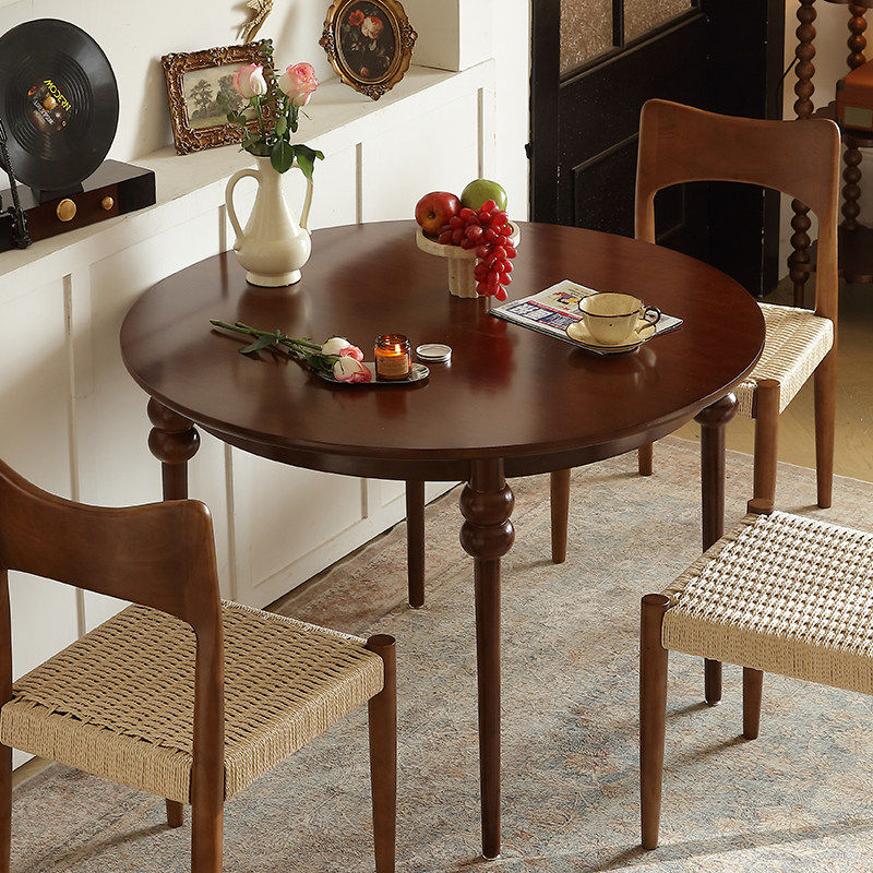 实木餐桌法式圆餐桌阳台桌家用小户型化妆桌咖啡厅复古高级感桌子,住宅家具,实木餐桌,淘宝优惠券,粉丝福利购,淘宝优惠卷
