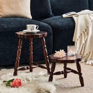 全实木凳子复古风圆形矮凳换鞋凳餐椅客厅家用小茶几凳儿童小凳子