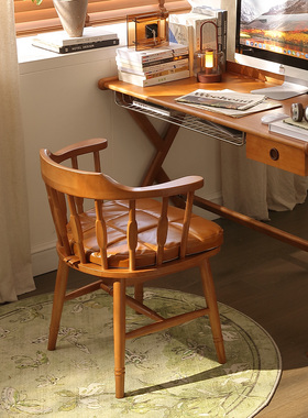 实木旋转休闲椅餐桌椅咖啡厅复古软包扶手靠背椅梳化妆凳洽谈椅子