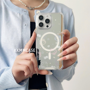 适用于苹果磁吸镜面手机壳iPhone14Pro保护套12个性 华为Mate60全包三星GalaxyS23Ultra防摔创意好看 15新款