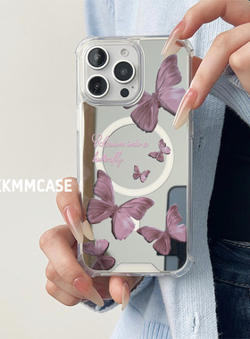 适用于苹果磁吸镜面手机壳华为P60硬壳iPhone13ProMax银色Pura70Pro新款Mate60全包Pura70Pro+防摔创意好看