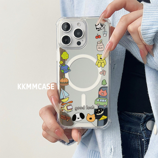 适用于苹果磁吸镜面手机壳小米14Pro保护套华为Pura70Pro个性 三星GalaxyS23Plus全包防摔 iPhone12ProMax新款