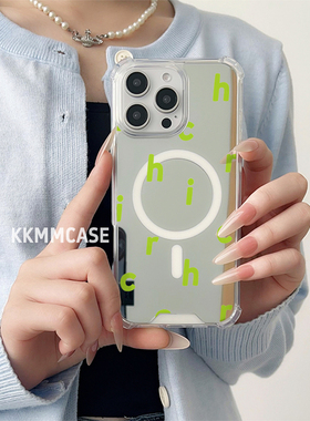 适用于苹果磁吸镜面手机壳华为Pura70Pro+银色Mate60Pro个性小米14新款Mate60全包iPhone14Plus防摔创意好看