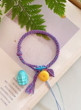 可加蜜蜡饼子玉吊坠手搓棉线手链手编小红书同款半成品金叶子手绳