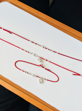 极细手工八股蜡线本命年红绳925银葫芦方糖福坨手绳男女情侣礼物