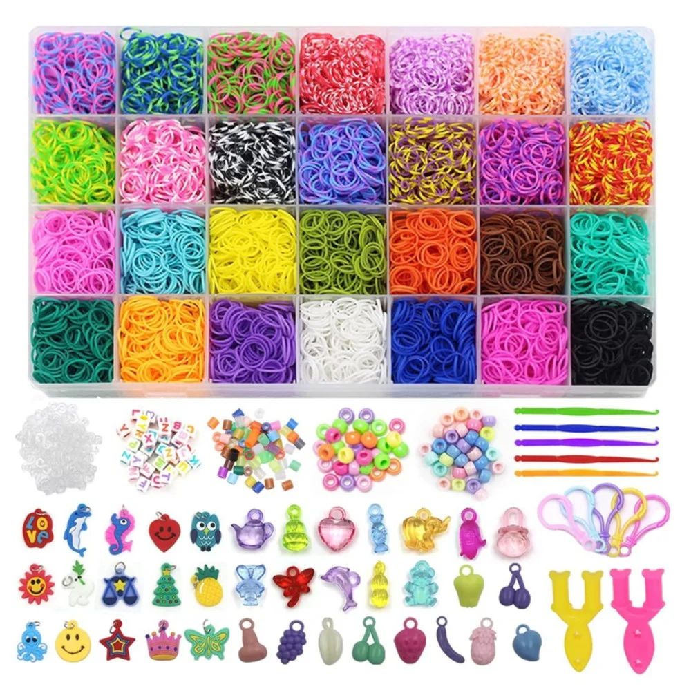 1 Box Rubber Loom Band Bracelet Kit Bead Set for DIY Elastic