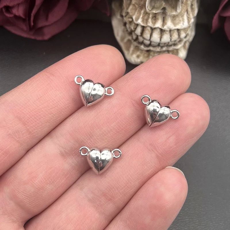 10sets(20pcs) Silver Color Heart Round Magnetic Snap Charms