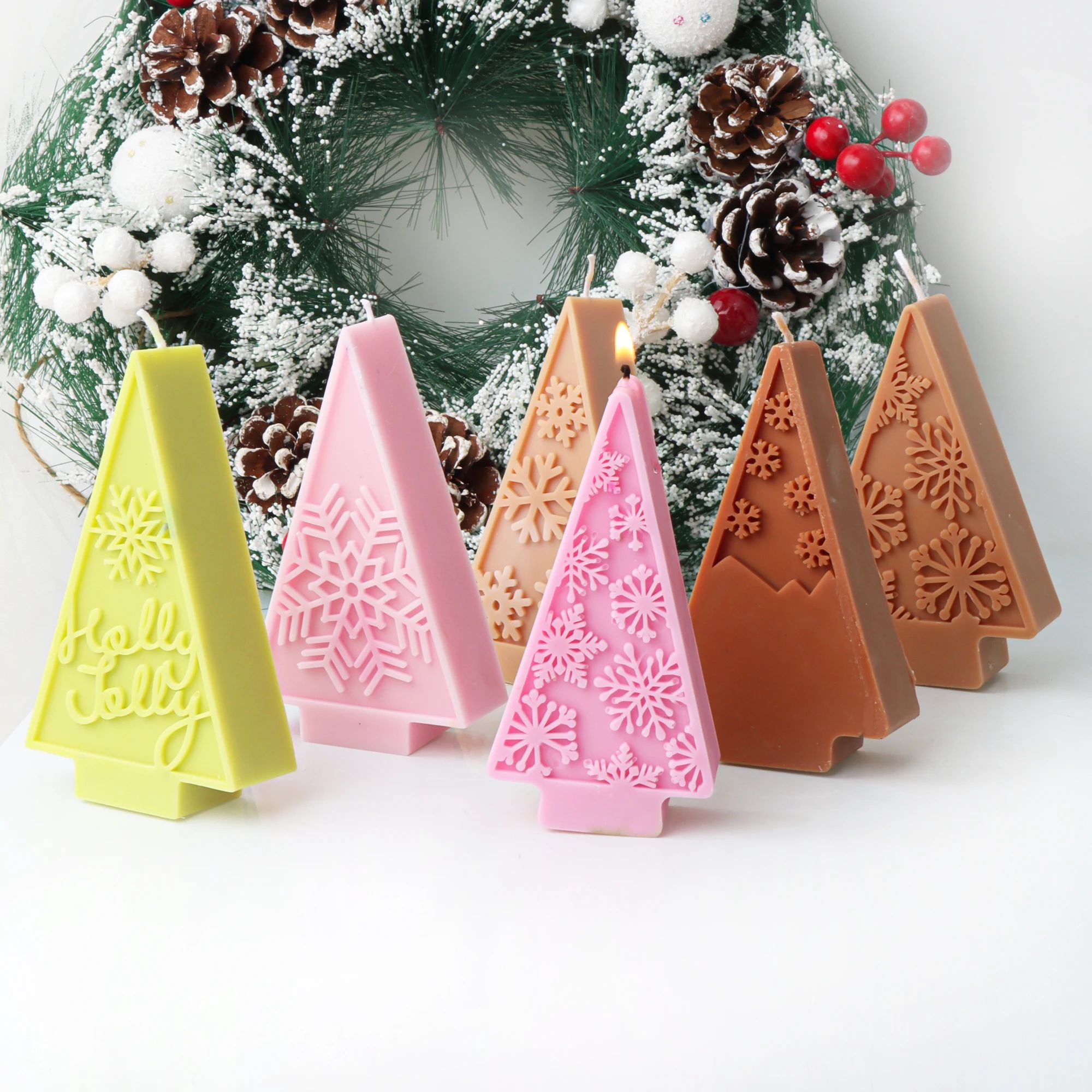 Christmas Tree Candle Mold DIY Embossed Snowflake Silicone M