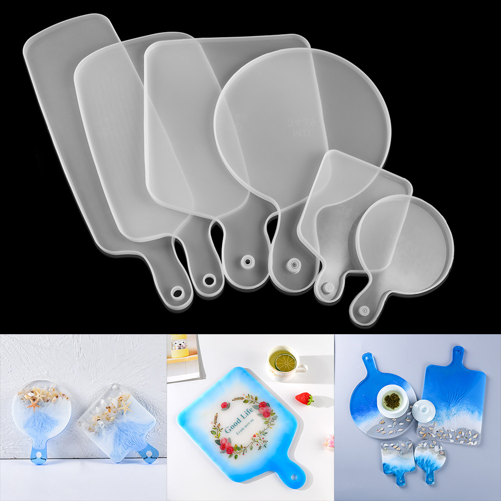 1pcs rectangle round handle tray epoxy resin mold fruit coas