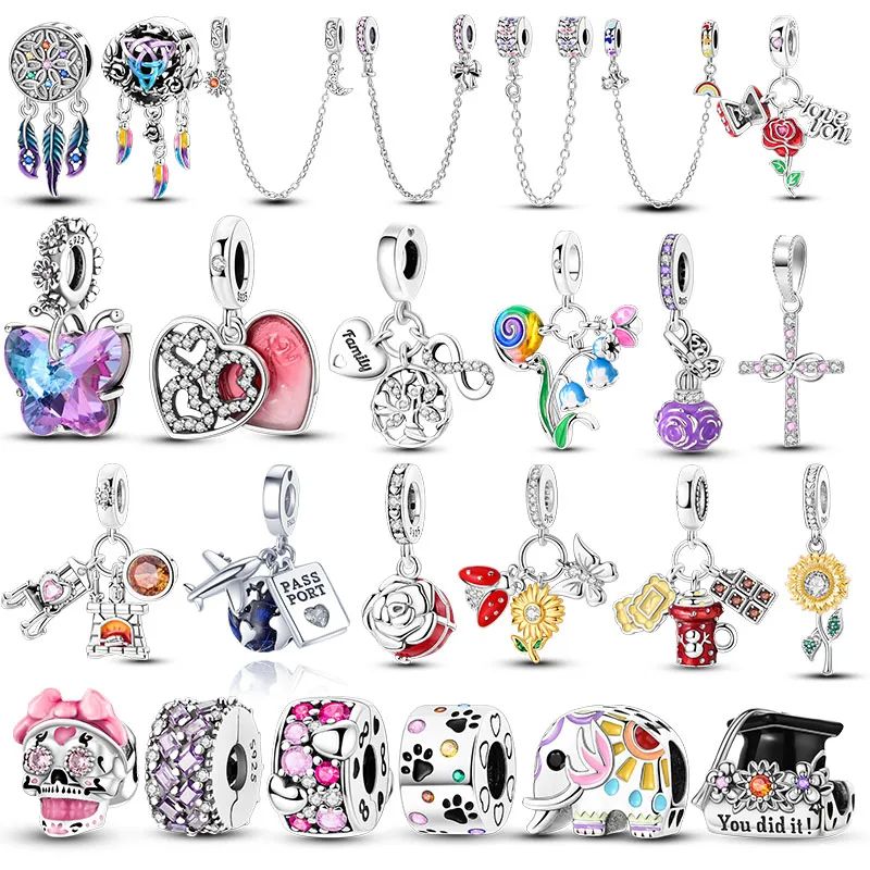 Charms Plata De Ley 925 Avocado Green Rose Colorful Elephant