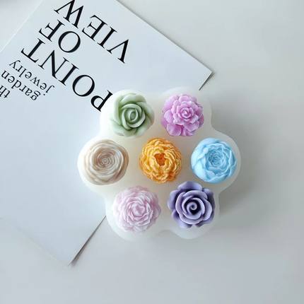 DIY Flower Rose Peony 7in1 Silicone Mold Aroma Candle Plaste