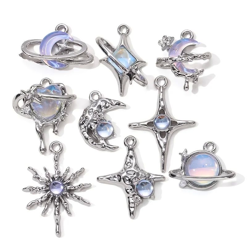 2pcs New Star Moon Enamel Charms BlueY2K Style Pendants For