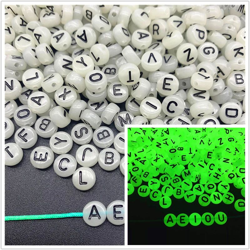100pcs 7mm Luminous 26 Letter Beads Oval Shape Acrylic Space