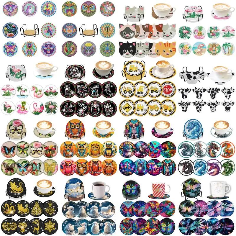 8Pcs DIY Diamond Painting Art Coaster Kit Animal Pattern Dri