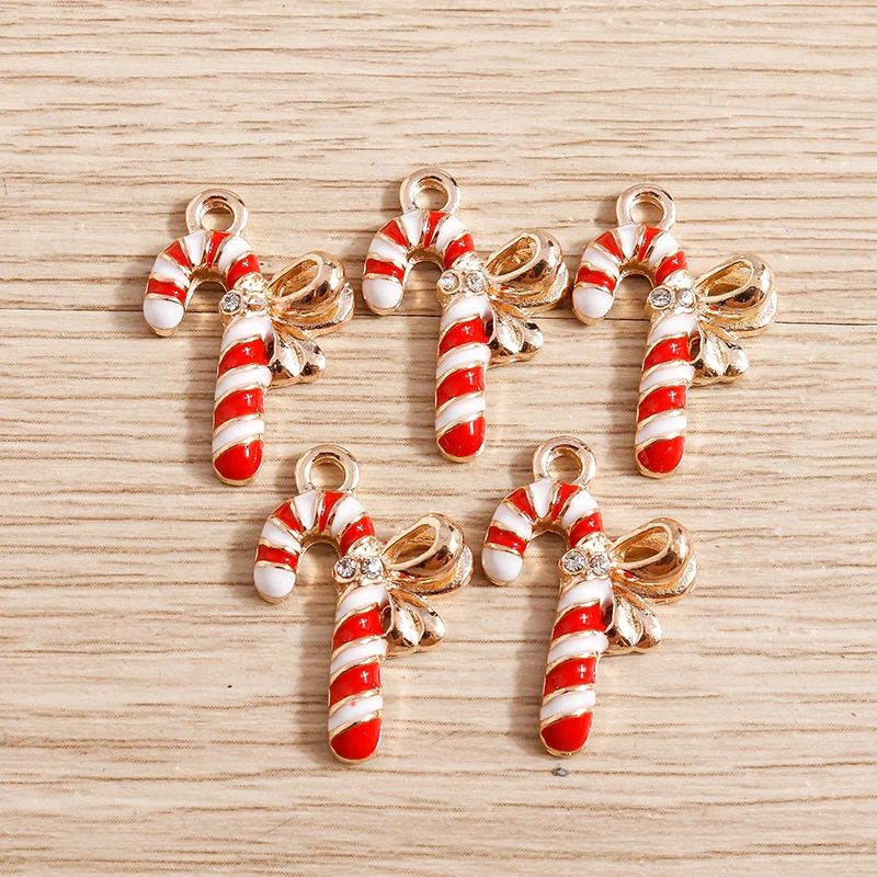 10pcs 15*22mm Christmas Crutch Charms Alloy Enamel Bowknot C