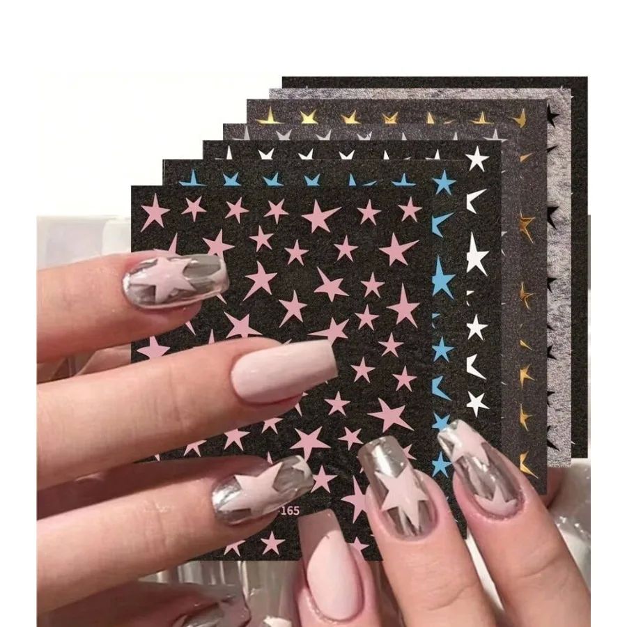 1/4 PCS 3D Metal Silver Golden Starburst  Nails Stickers Man