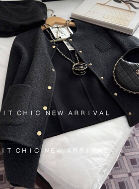 RUBBIT冬季高奢羊驼绒+澳洲羊毛双面呢大衣短外套女