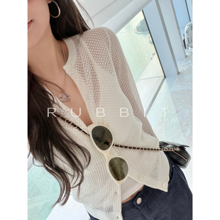 RUBBIT CHIC“miu系”万针镂空华夫格肌理薄款针织开衫 柔软丝毛