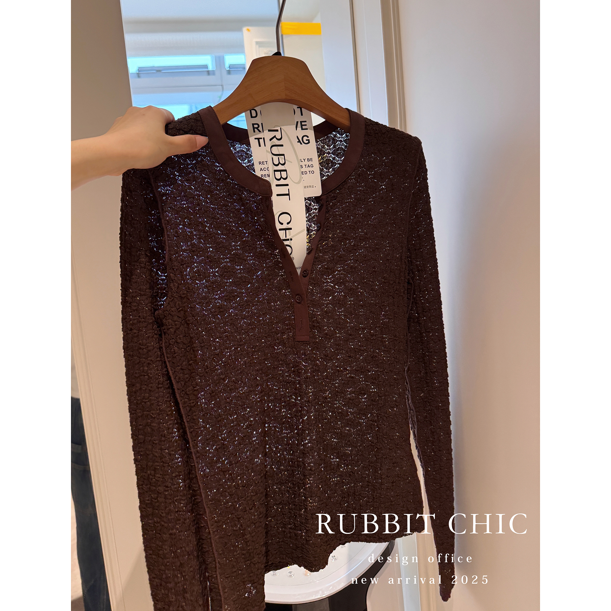 RUBBIT买手店合作款 三色蕾丝打底长袖上衣