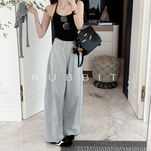 RUBBIT CHIC强推~夏季薄款时髦弯刀运动裤 松弛休闲风高腰阔腿裤