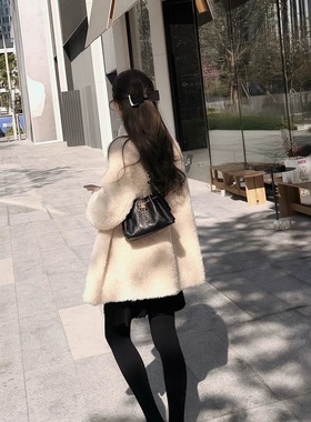 RUBBIIT质感一绝 温暖轻盈全羊毛皮毛一体中长款外套女 立领大衣